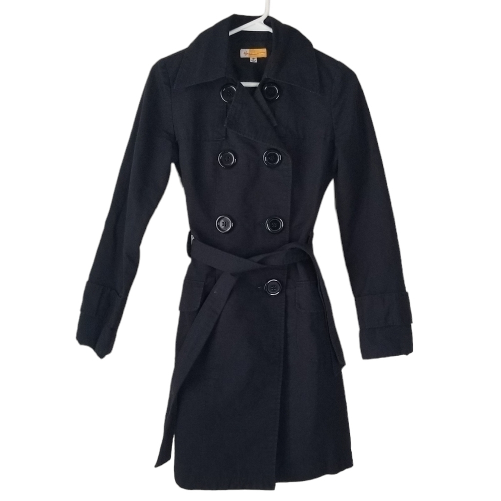 Tulle Anthropologie Black Belted Double Breasted Trench Coat Size S